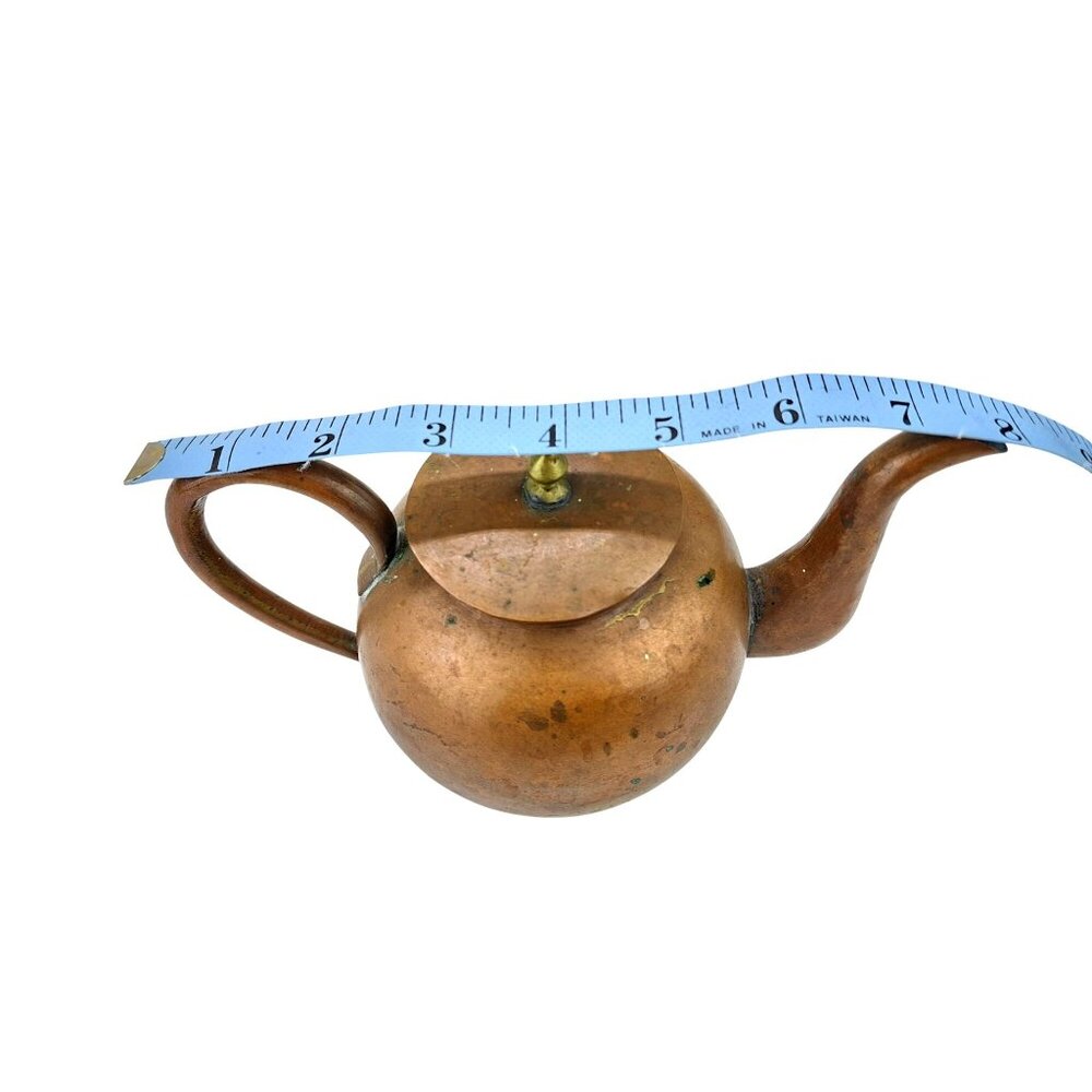 Antique Copper Teapot With Brass Knob Lid China Chinese Patina Kettle Primitive - Picture 12 of 13